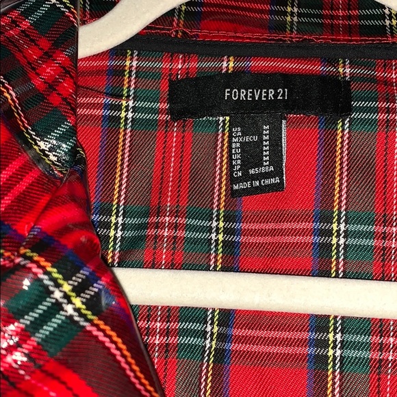 Forever 21 Red Plaid Trench Rain Coat - Picture 2 of 5